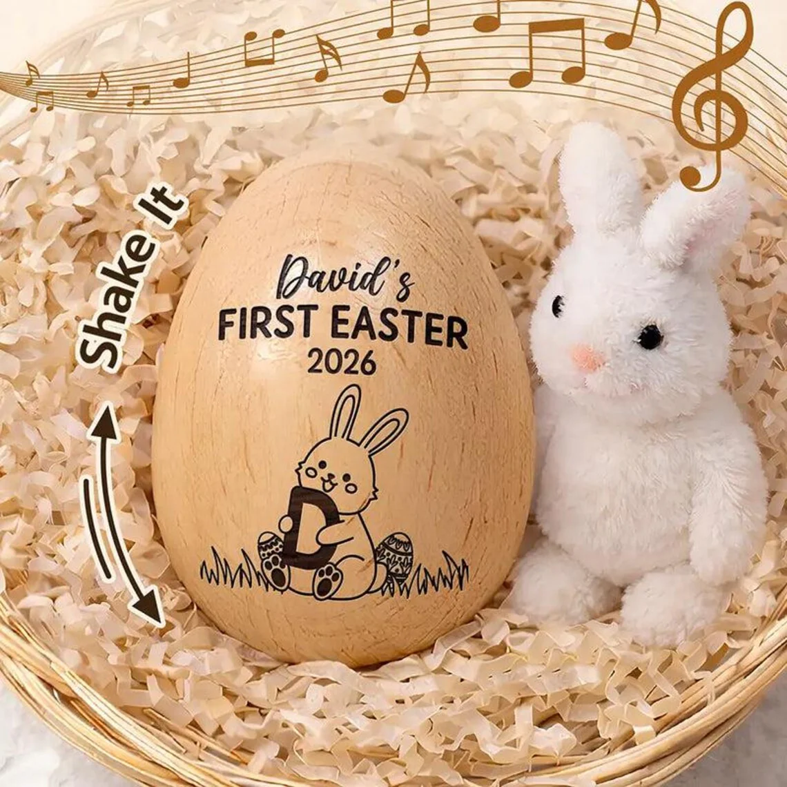 Personalized Easter Wooden Egg Shaker with Custom Year Name - Image 4