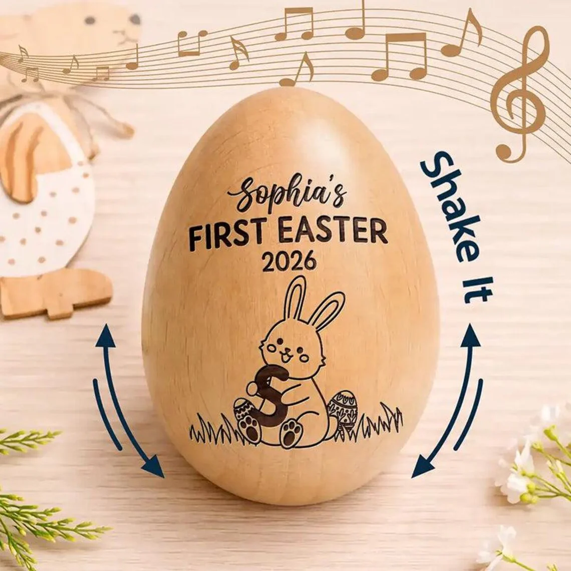 Personalized Easter Wooden Egg Shaker with Custom Year Name - Image 5