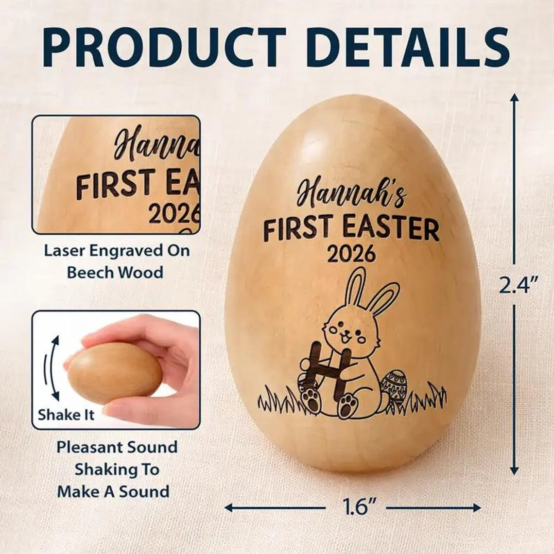 Personalized Easter Wooden Egg Shaker with Custom Year Name - Image 6