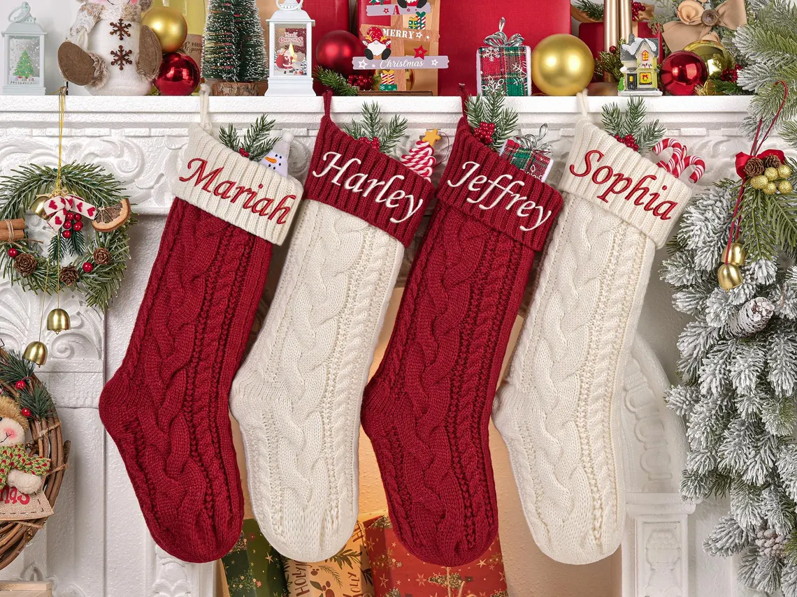 Personalized 2025 Christmas Stocking with Name | Embroidered Knit Stocking - Image 2