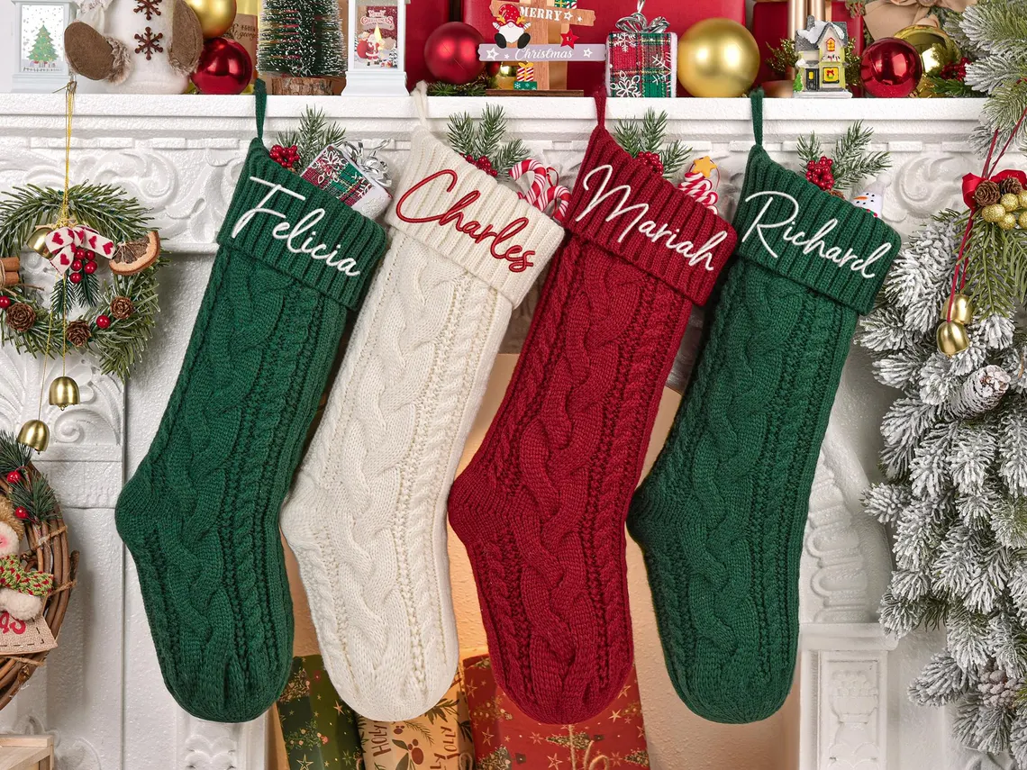 Personalized 2025 Christmas Stocking with Name | Embroidered Knit Stocking - Image 3