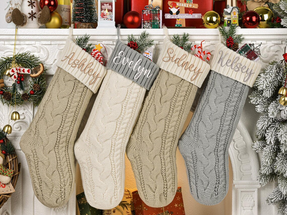 Personalized 2025 Christmas Stocking with Name | Embroidered Knit Stocking - Image 4