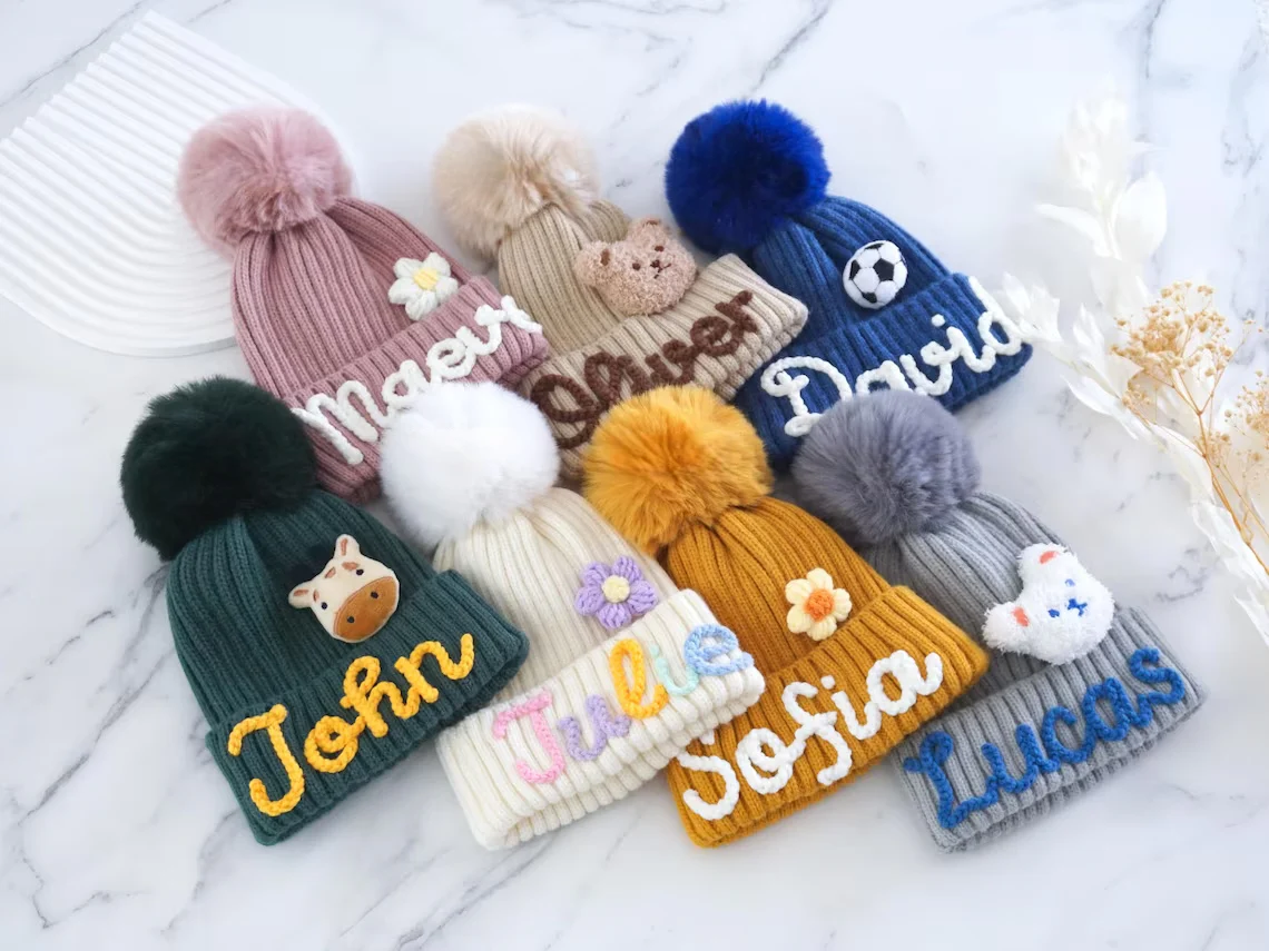 Personalized Family Beanie – Custom Name Knit Hat with Pom Pom - Image 2