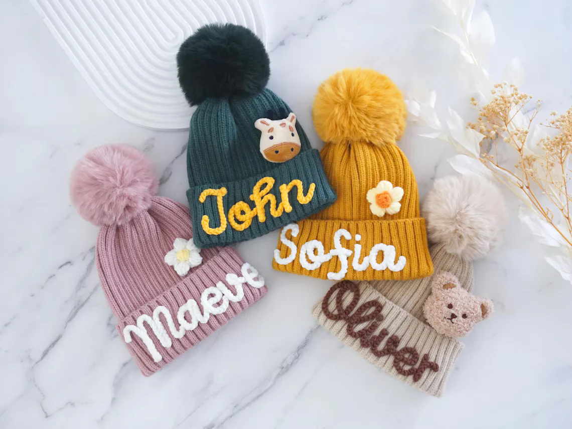 Personalized Family Beanie – Custom Name Knit Hat with Pom Pom - Image 3