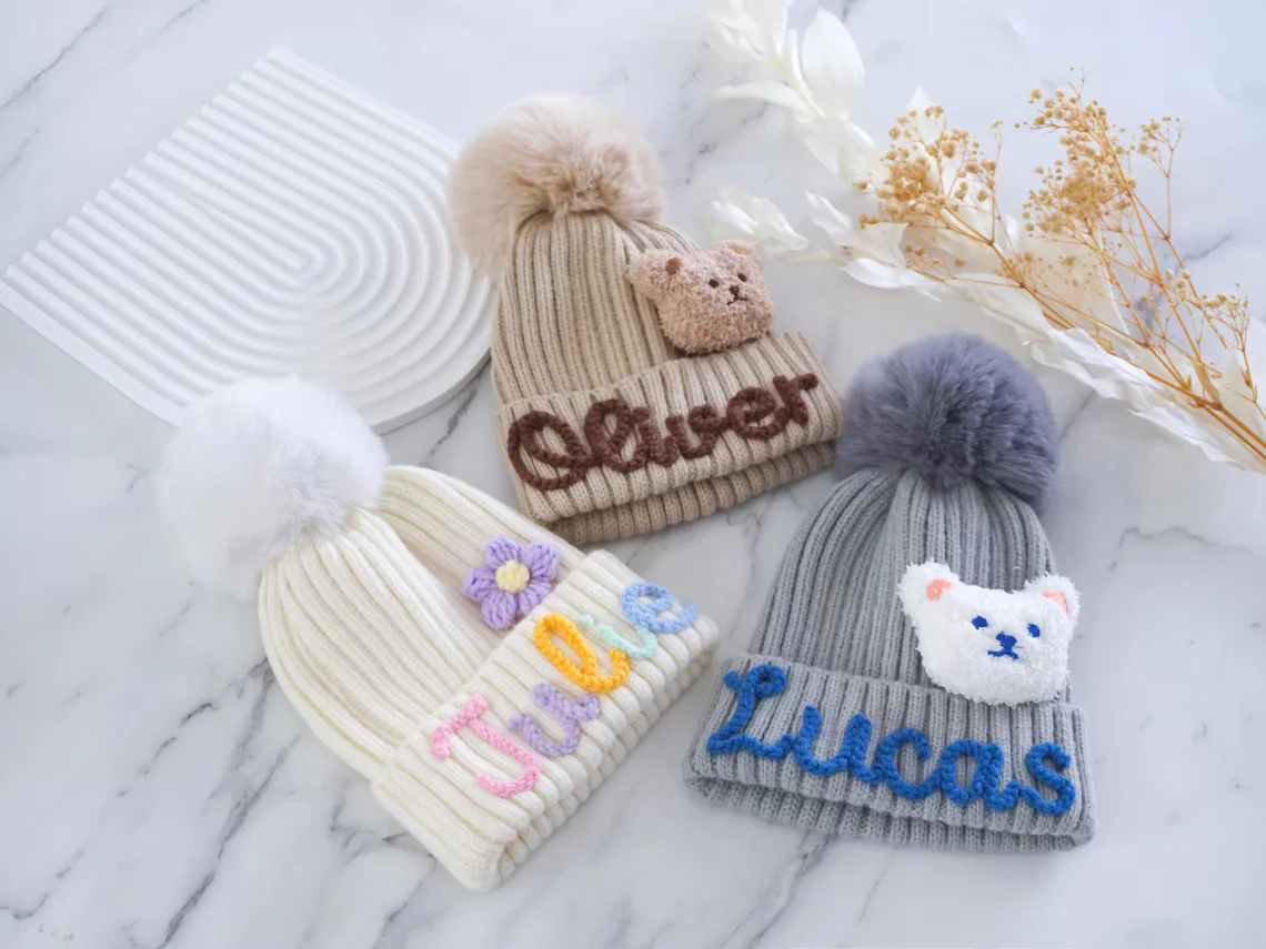 Personalized Family Beanie – Custom Name Knit Hat with Pom Pom - Image 4