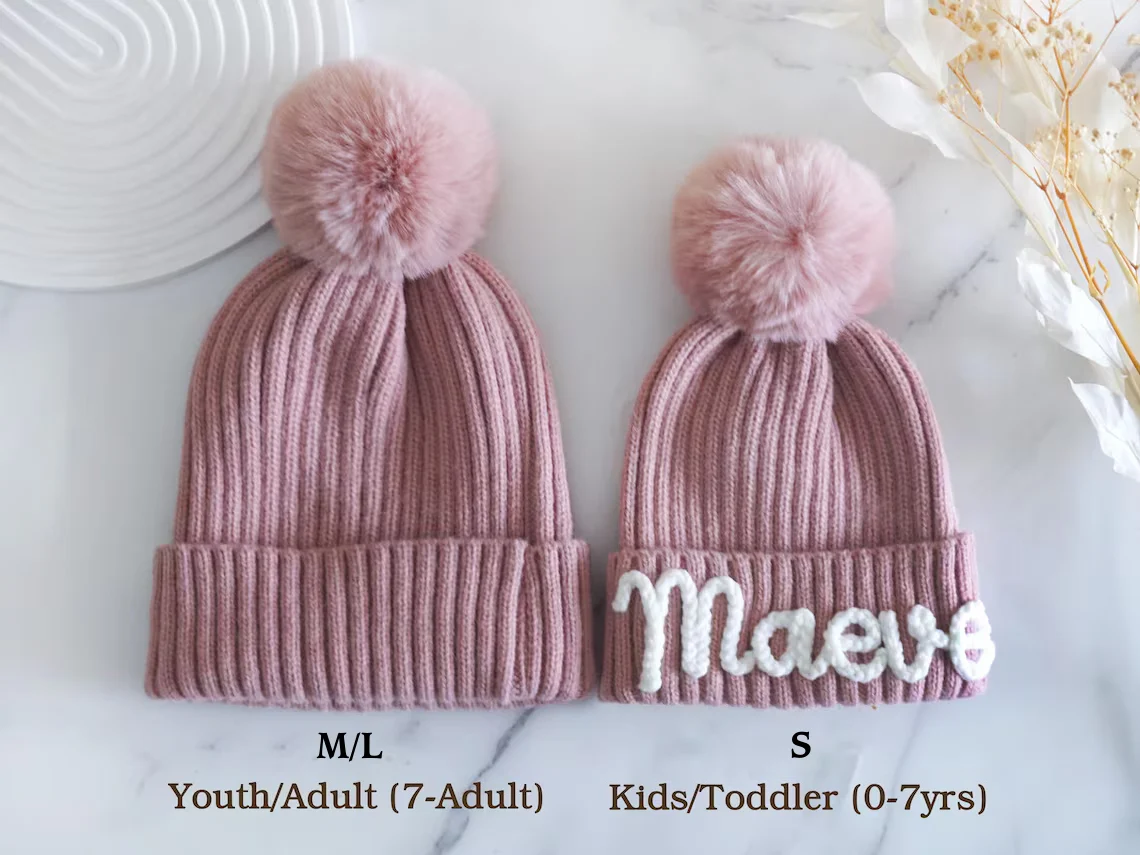 Personalized Family Beanie – Custom Name Knit Hat with Pom Pom - Image 6