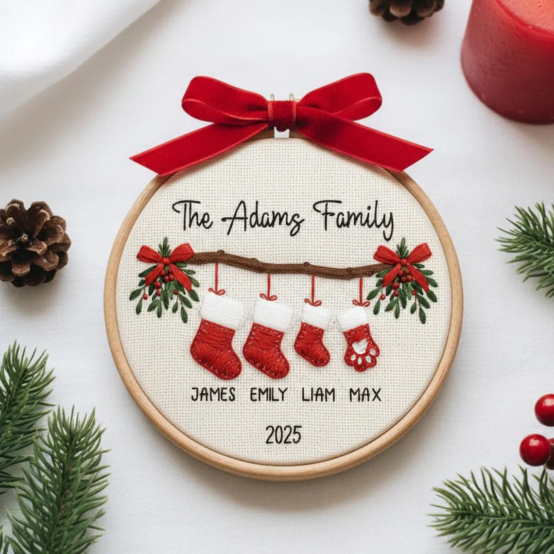 Personalized Family Christmas Ornament 2025 | Embroidered Stocking Gift - Image 2