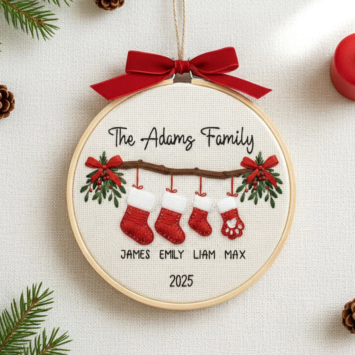 Personalized Family Christmas Ornament 2025 | Embroidered Stocking Gift - Image 4