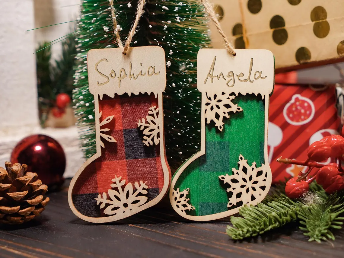 Personalized Family Christmas Ornament | Custom Wooden Stocking - Image 4