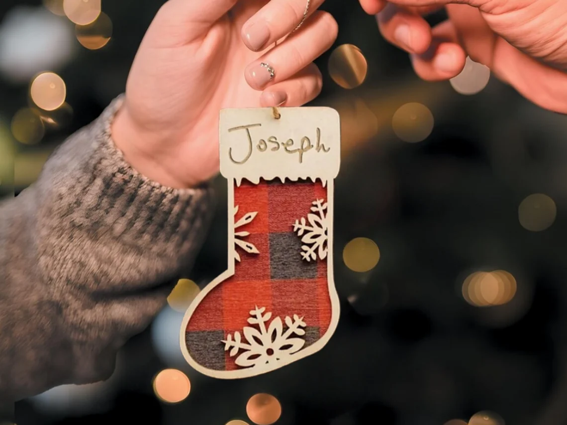 Personalized Family Christmas Ornament | Custom Wooden Stocking - Image 6