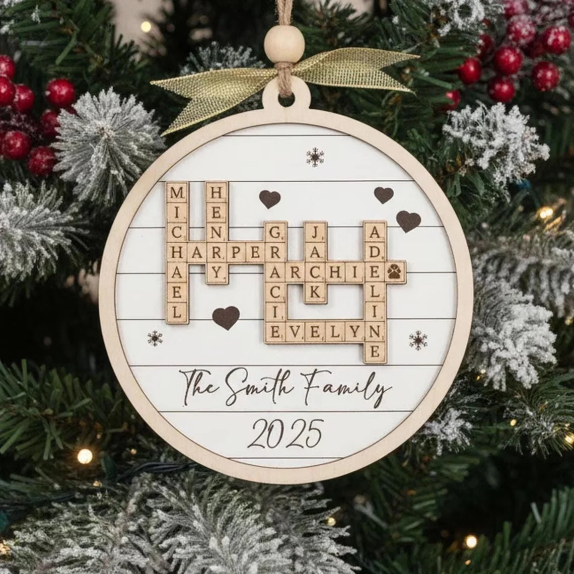 Personalized Family Crossword Wooden Ornament – Custom Christmas Gift - Image 4