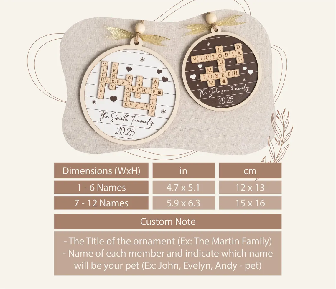 Personalized Family Crossword Wooden Ornament – Custom Christmas Gift - Image 7