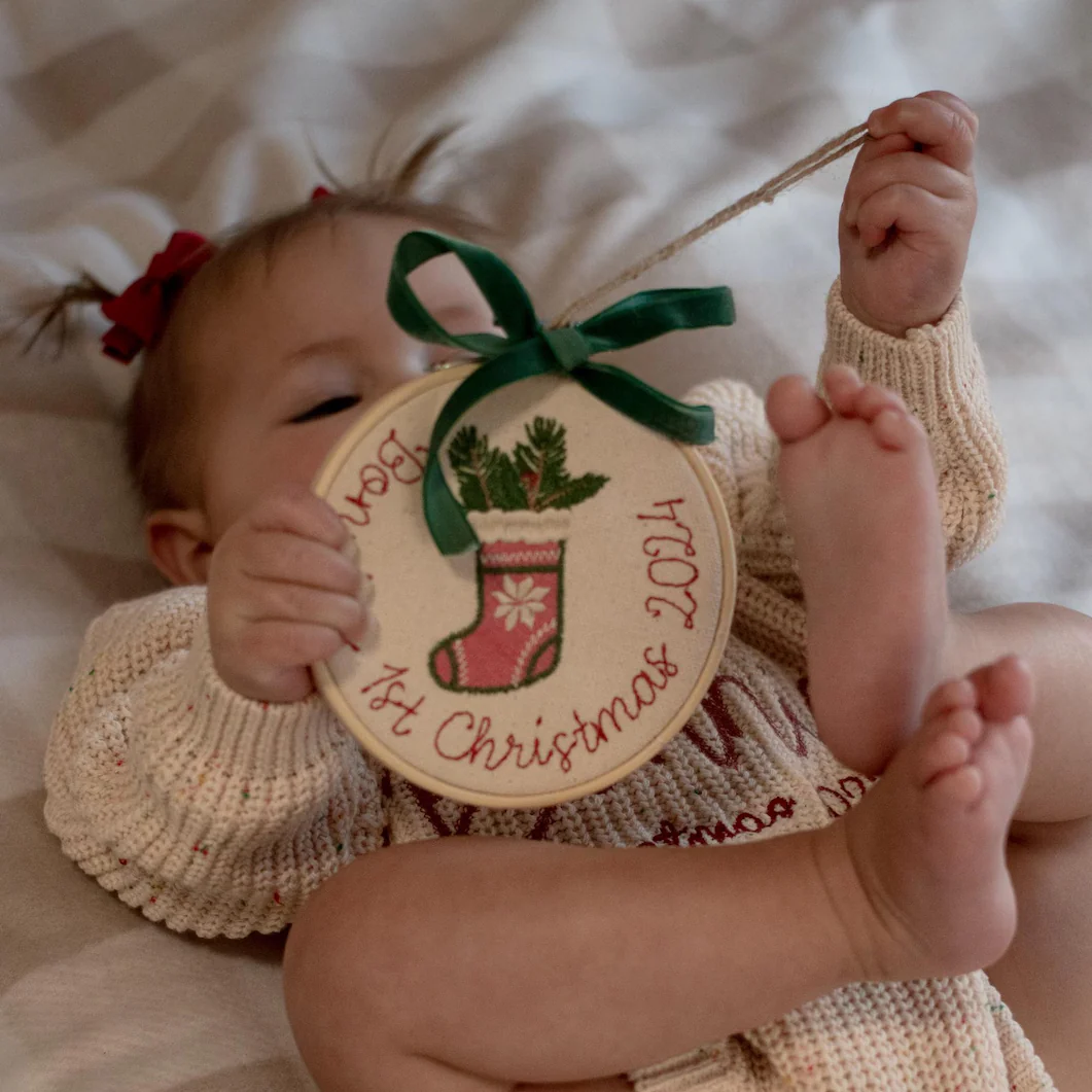 Personalized Embroidered First Christmas Ornament | Rocking Horse & Snowman - Image 4