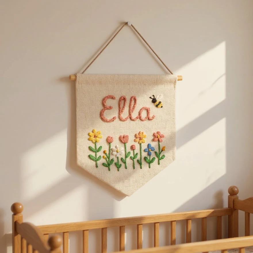 Personalized Floral Name Banner for Girl Nursery - Image 2