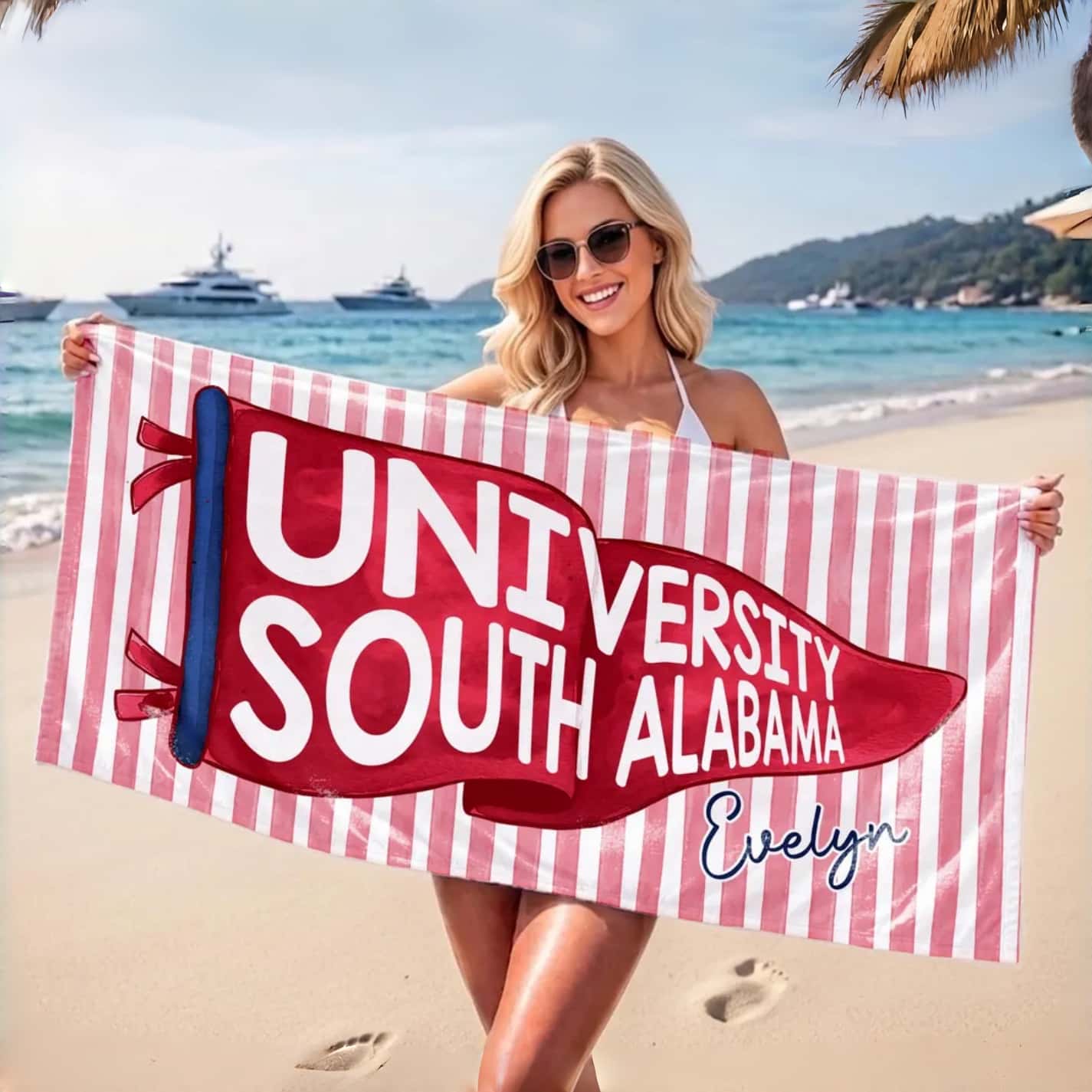 Personalized Graduation Beach Towel with School Pennant - Image 4