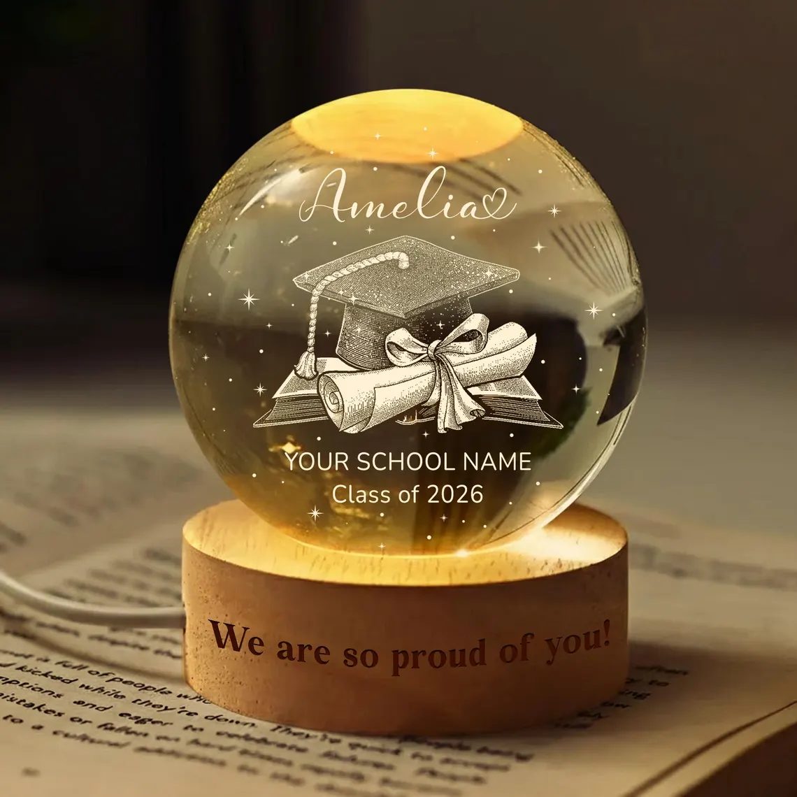 Personalized Graduation Crystal Ball Night Light Gift - Image 2