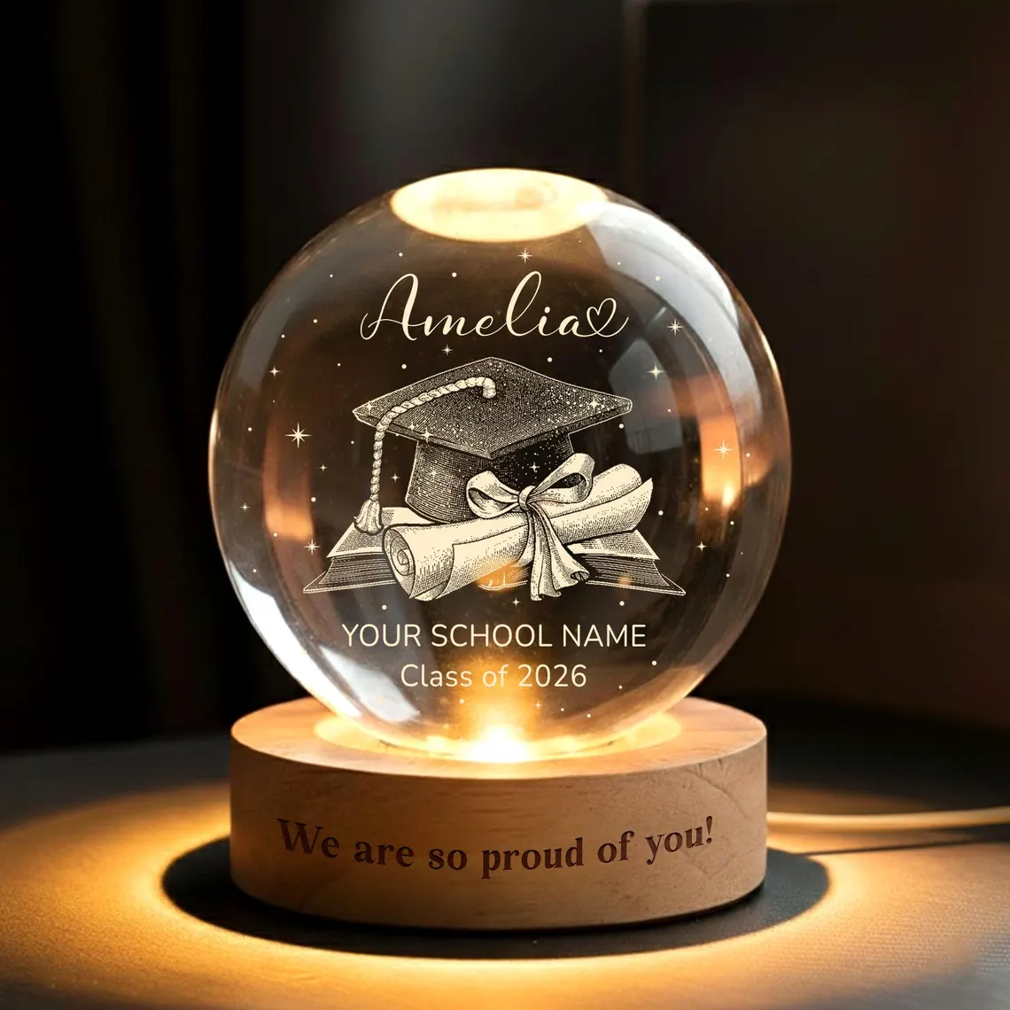 Personalized Graduation Crystal Ball Night Light Gift - Image 3