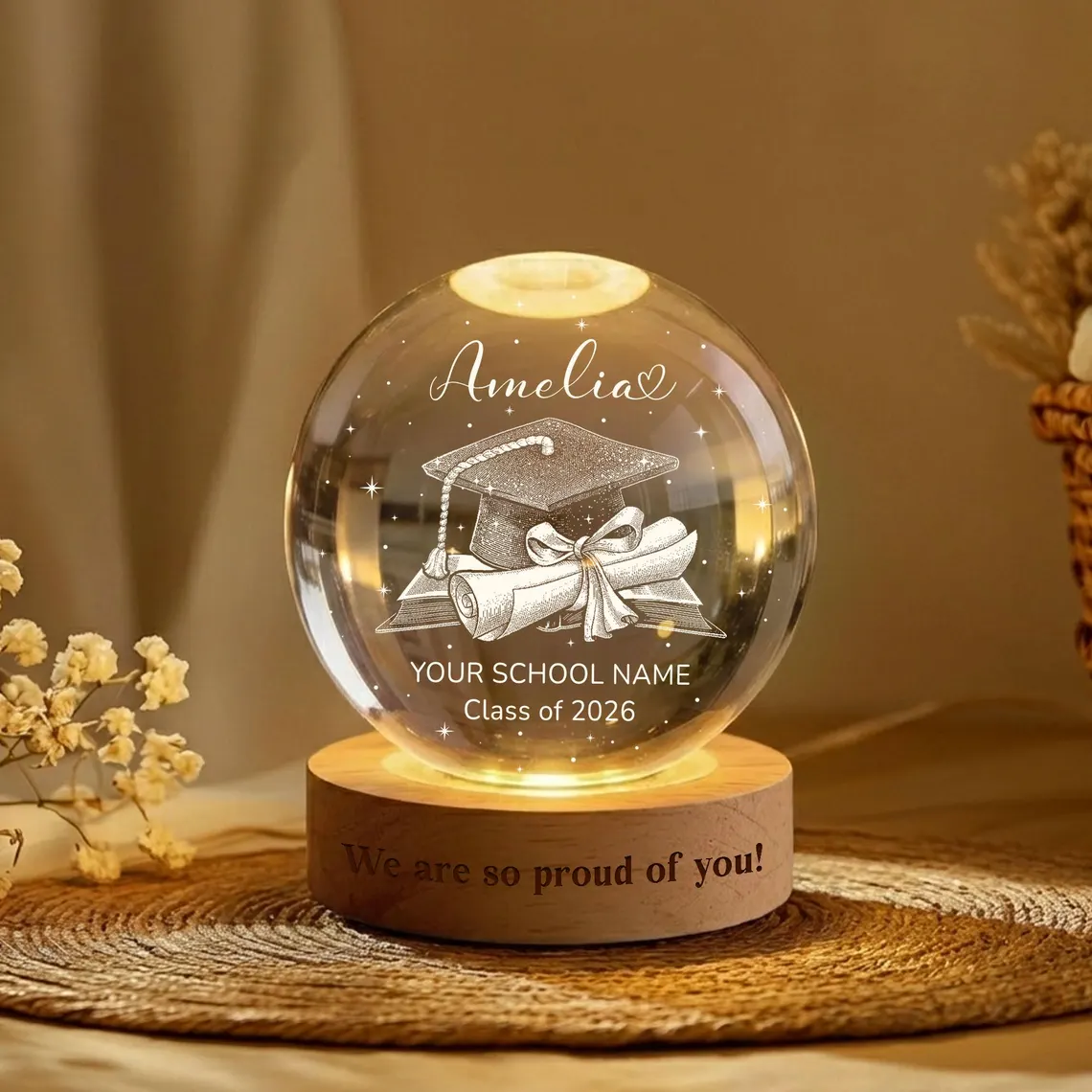 Personalized Graduation Crystal Ball Night Light Gift - Image 4
