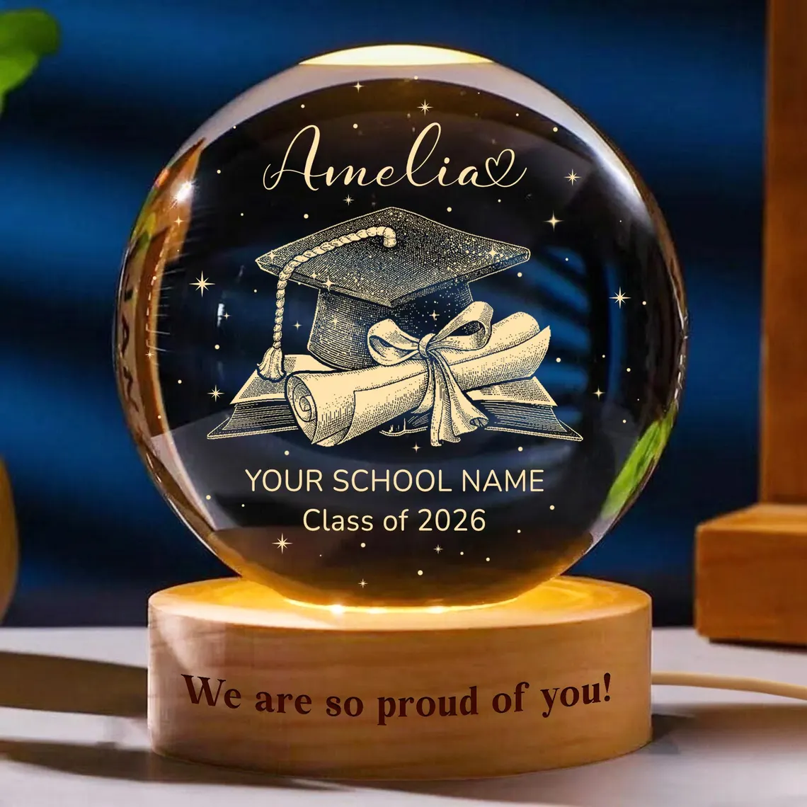 Personalized Graduation Crystal Ball Night Light Gift - Image 5