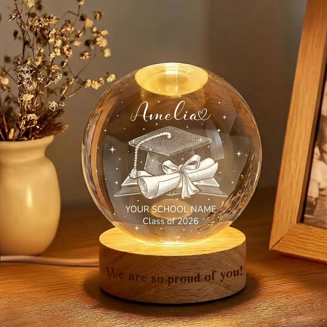 Personalized Graduation Crystal Ball Night Light Gift - Image 6
