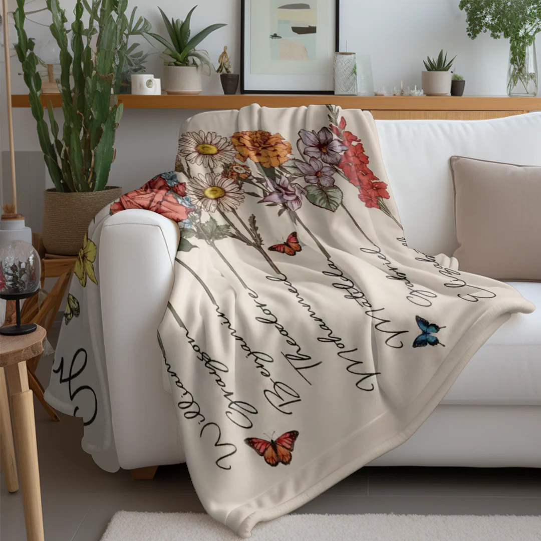 Custom Grandmas Garden Blanket Birth Month Flowers With Family Names - Image 4