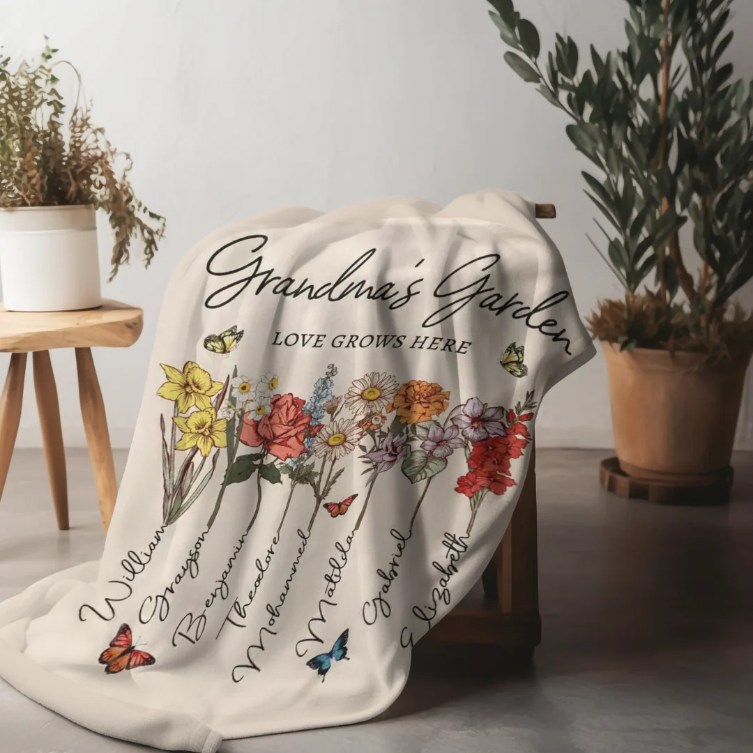 Custom Grandmas Garden Blanket Birth Month Flowers With Family Names - Image 5