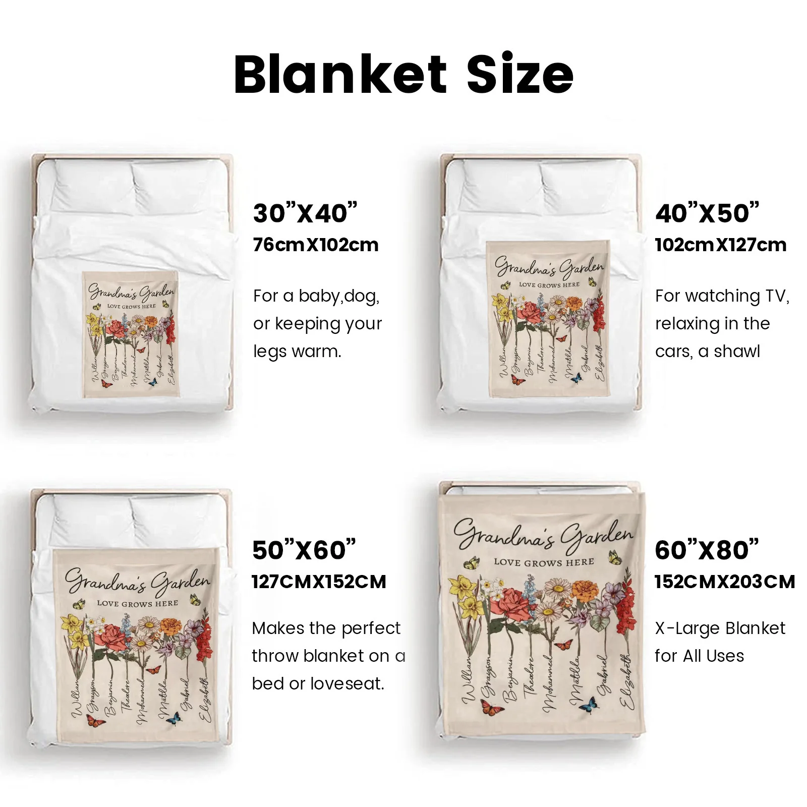 Custom Grandmas Garden Blanket Birth Month Flowers With Family Names - Image 7