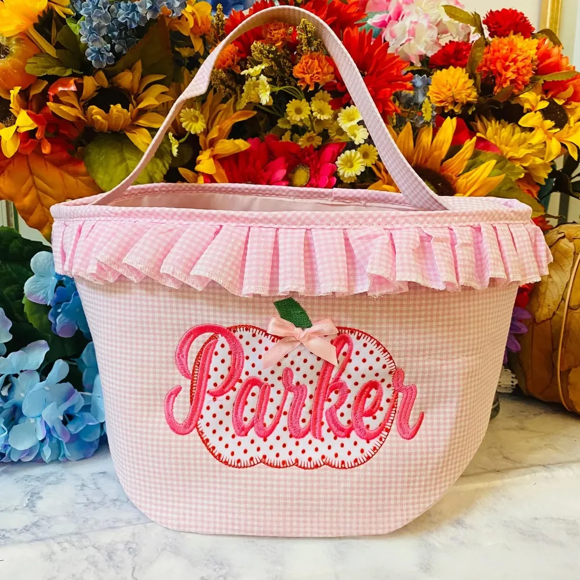 Personalized Halloween Bucket – Pink or Blue Gingham Trick-or-Treat - Image 4
