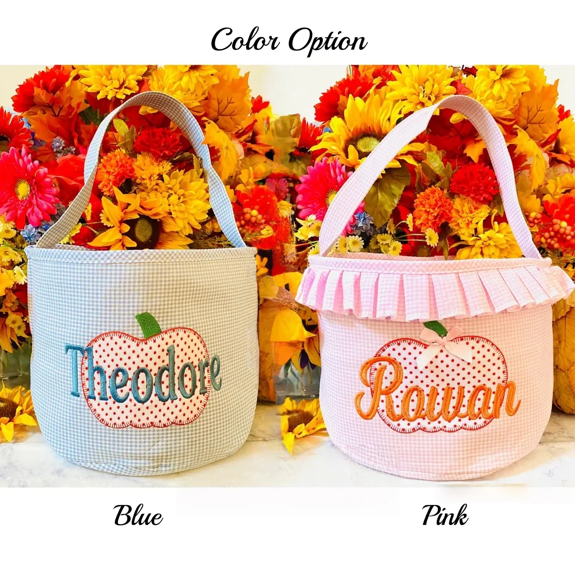 Personalized Halloween Bucket – Pink or Blue Gingham Trick-or-Treat - Image 5