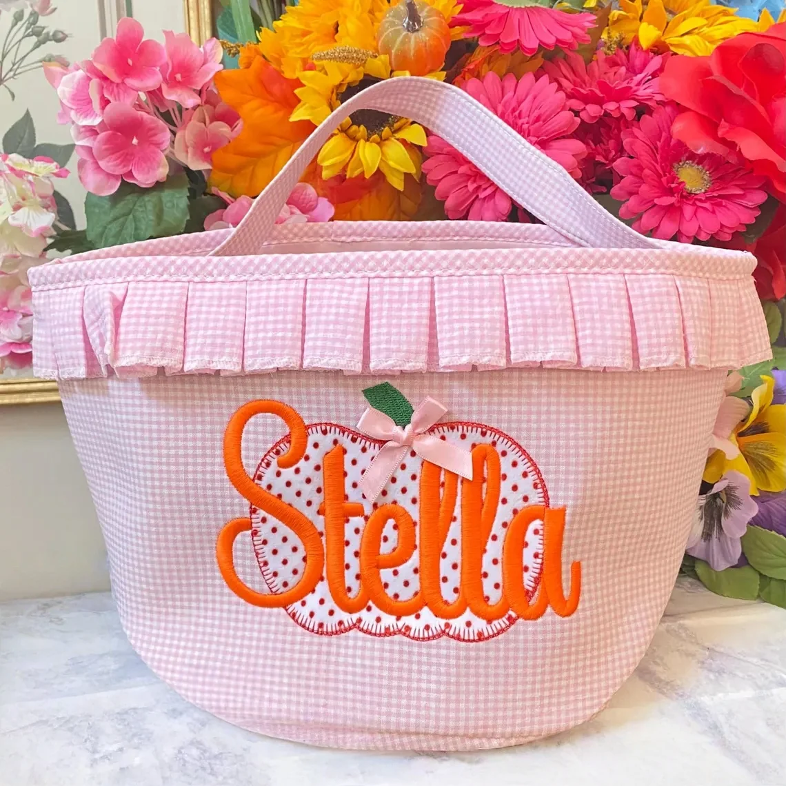 Personalized Halloween Bucket – Pink or Blue Gingham Trick-or-Treat - Image 6