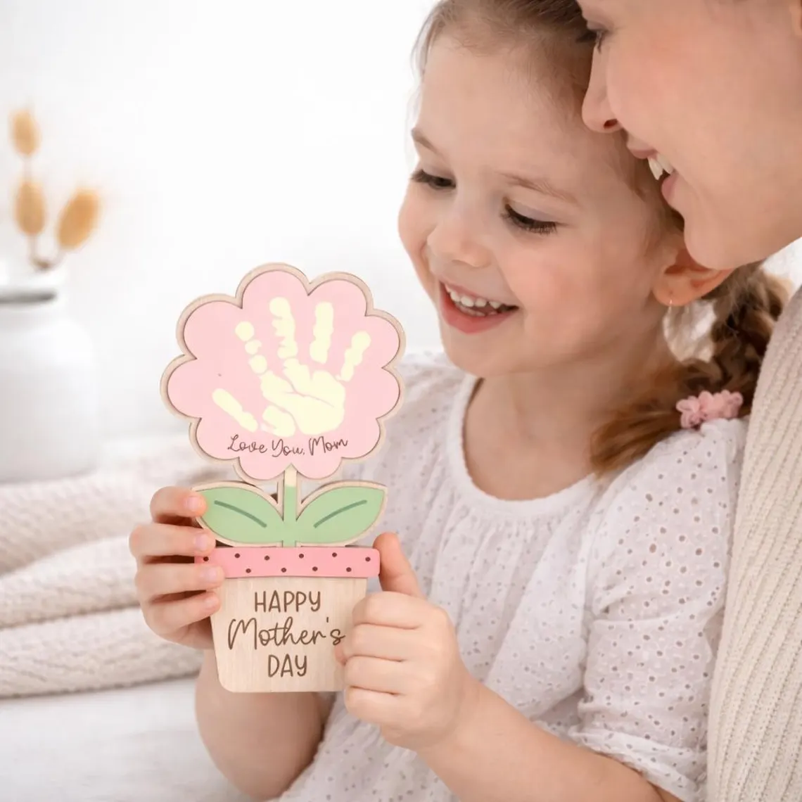 Personalized Handprint Flower Pot | Kids Mother’s Day Wooden Gift - Image 2