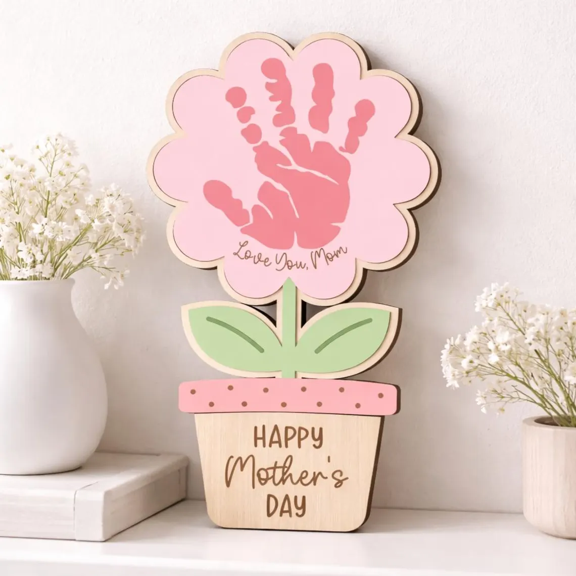 Personalized Handprint Flower Pot | Kids Mother’s Day Wooden Gift - Image 3