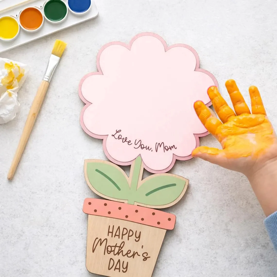 Personalized Handprint Flower Pot | Kids Mother’s Day Wooden Gift - Image 4