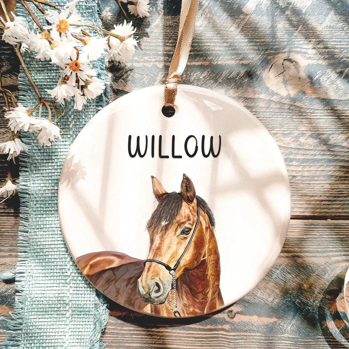 Personalized Horse Ceramic Ornament 2025 | Custom Watercolor Photo Gift