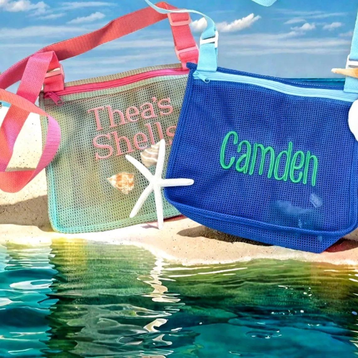 Personalized Name Mesh Seashell Beach Bag for Kids - Image 3