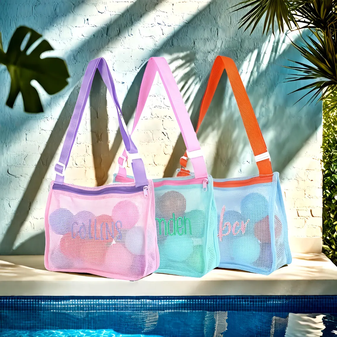 Personalized Name Mesh Seashell Beach Bag for Kids - Image 4