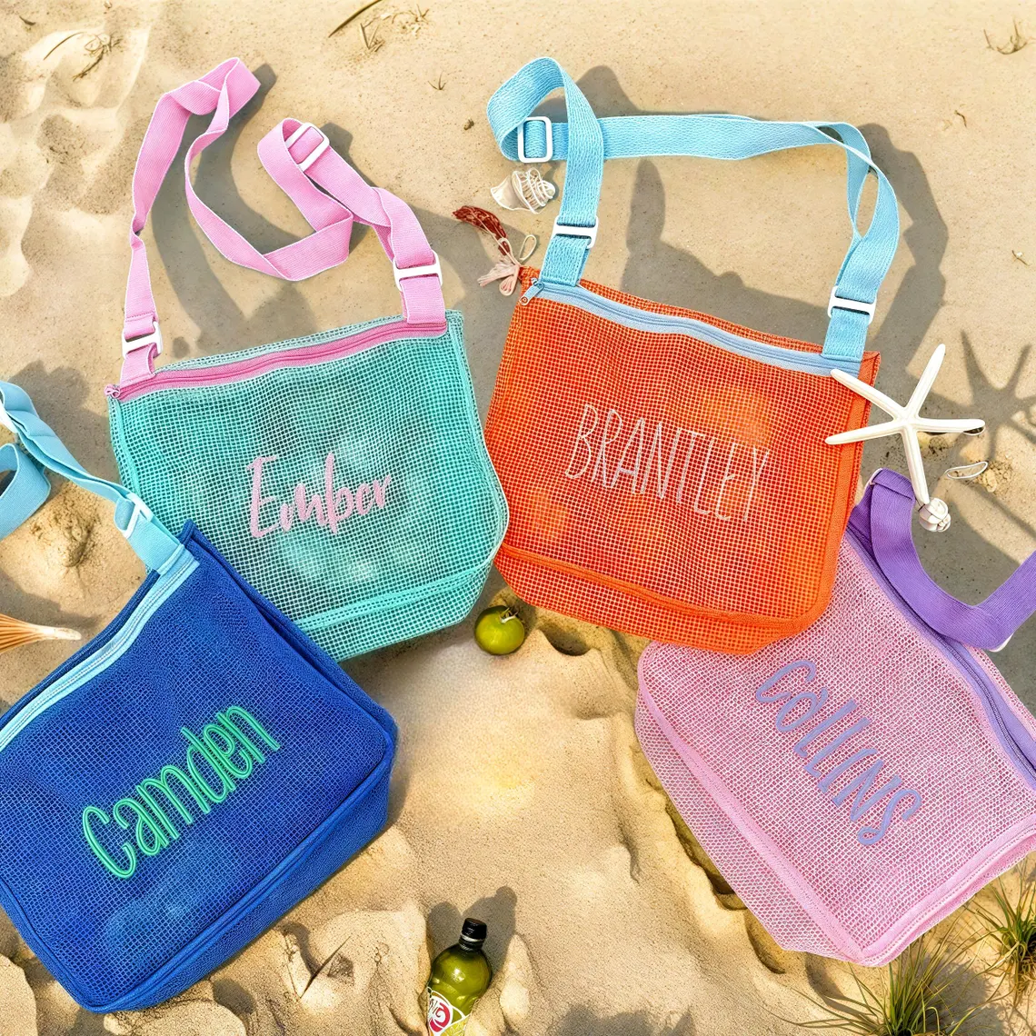 Personalized Name Mesh Seashell Beach Bag for Kids - Image 5
