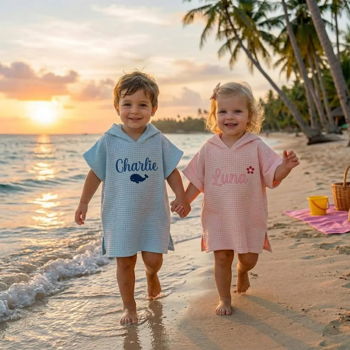 Personalized Embroidered Kids Hooded Beach Towel | Custom Name Poncho