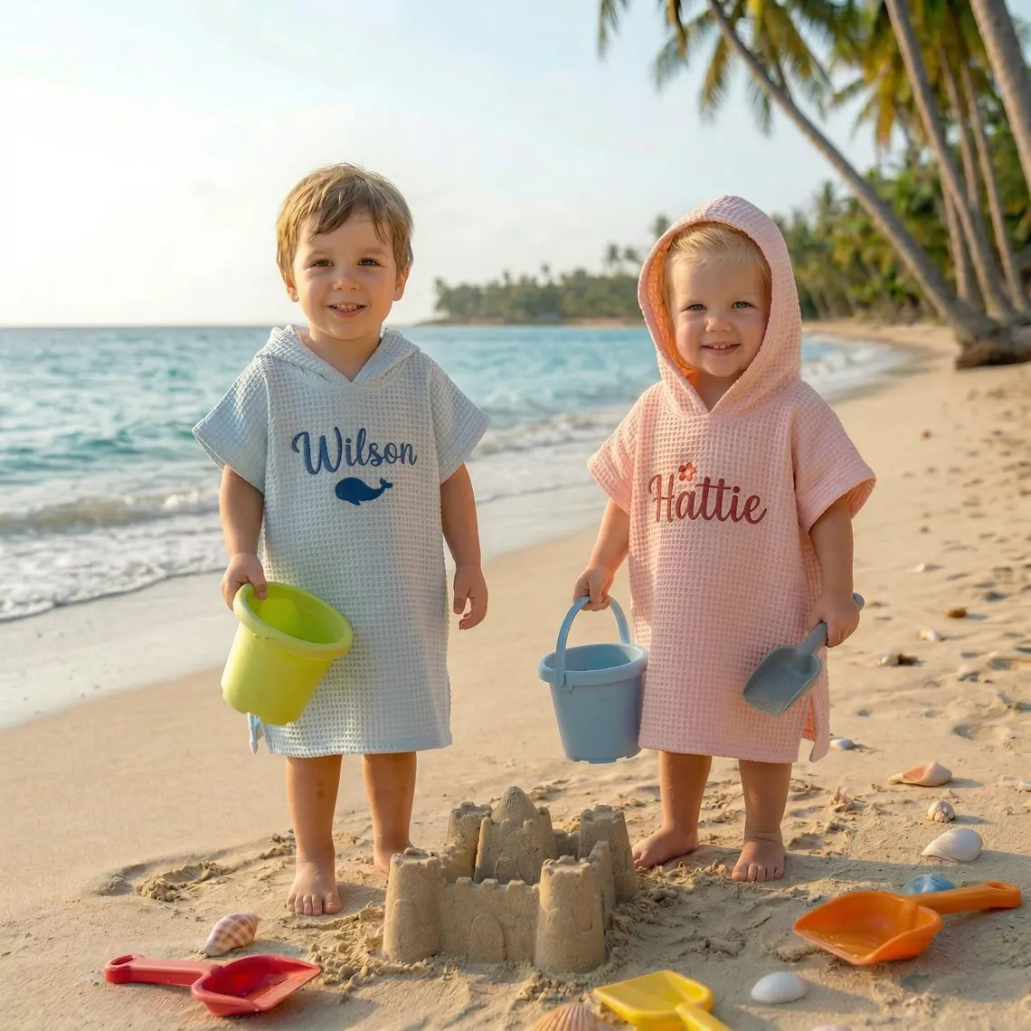 Personalized Embroidered Kids Hooded Beach Towel | Custom Name Poncho - Image 2