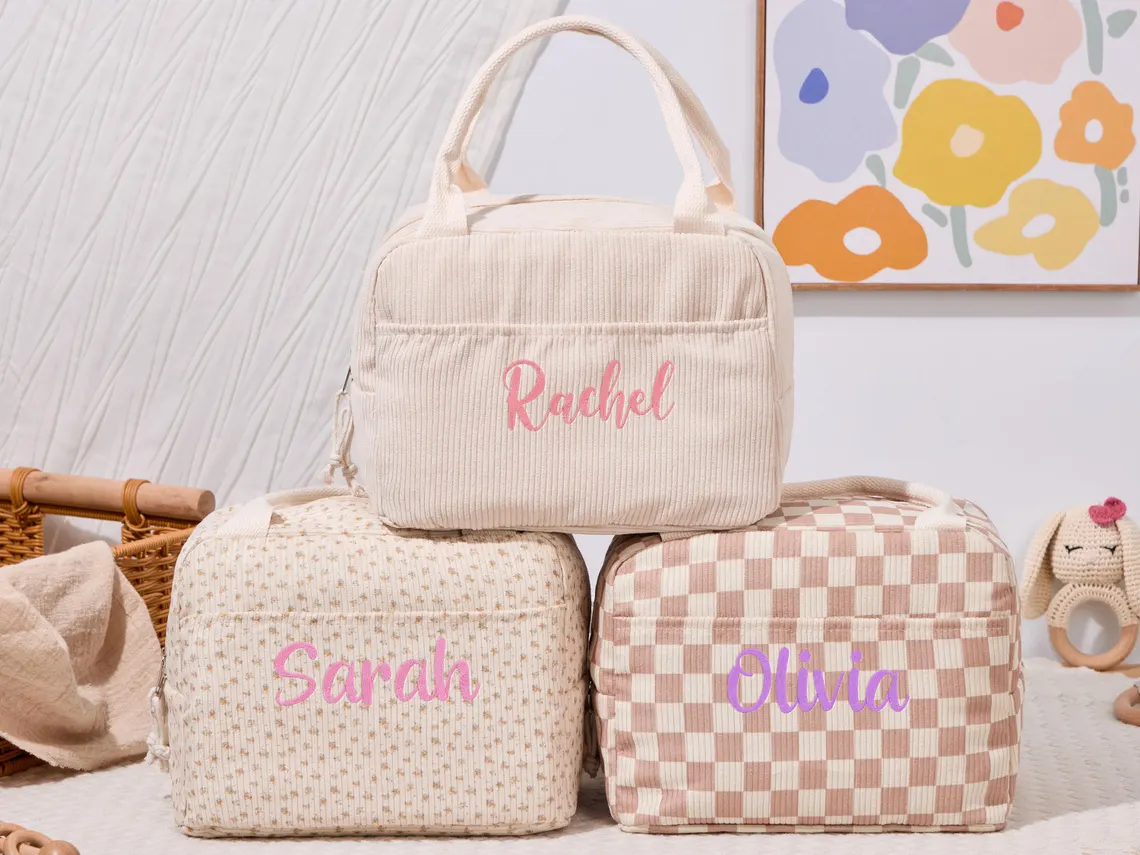 Custom Corduroy Lunch Bag for Kids | Personalized Back to School Gift - Image 3