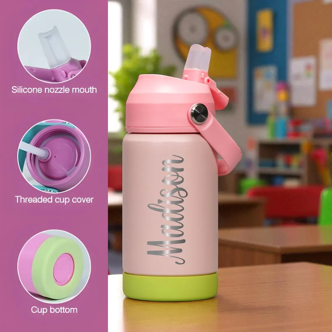 Personalized Name Kids Water Bottle – 12oz Stainless Steel Tumbler - Image 4