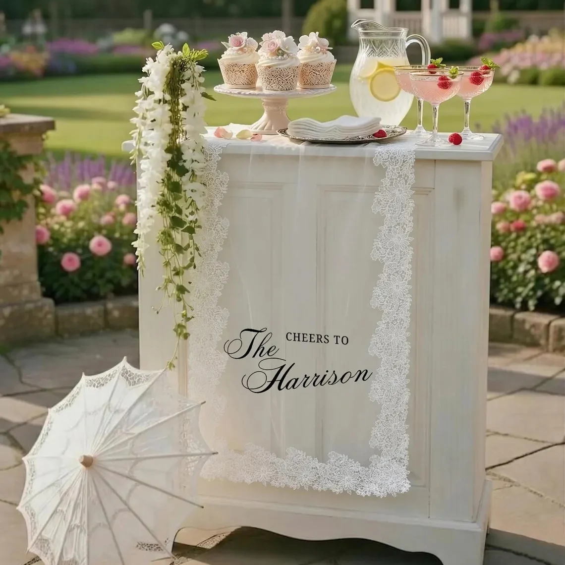 Personalized Lace Wedding Welcome Sign Sheer Fabric Banner