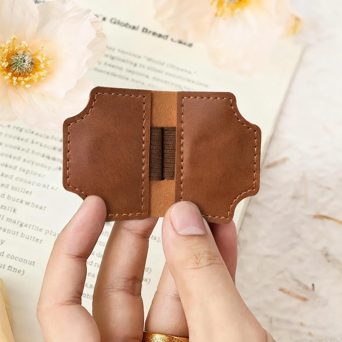 Personalized Leather Bookmark with Birth Flower & Pen Holder - Image 7