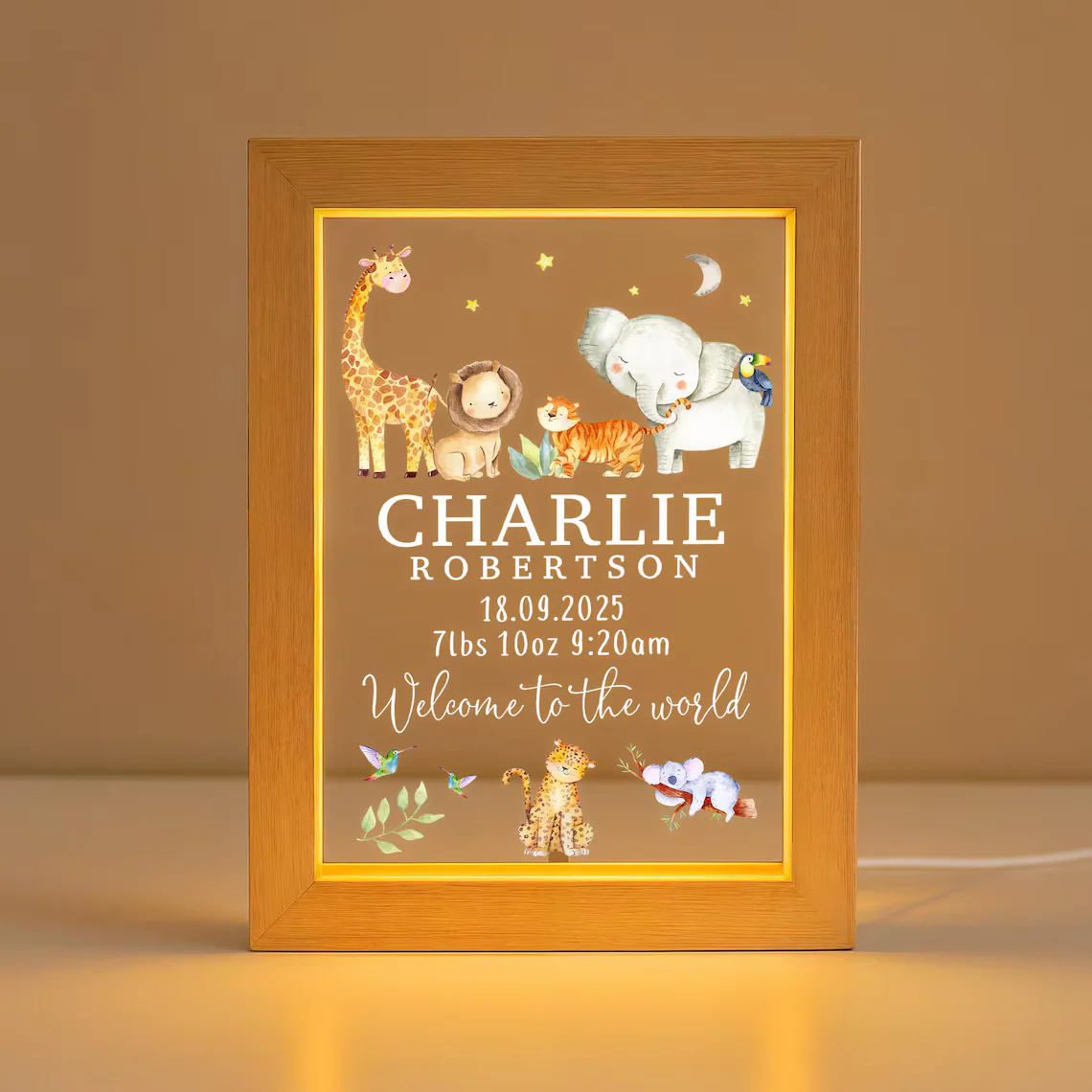 Personalized LED New Baby Night Light – Nursery Baby Girl/Boy Gift - Image 2