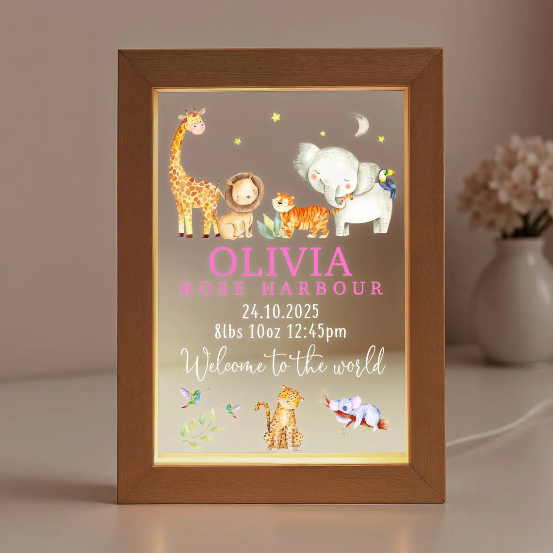 Personalized LED New Baby Night Light – Nursery Baby Girl/Boy Gift - Image 3