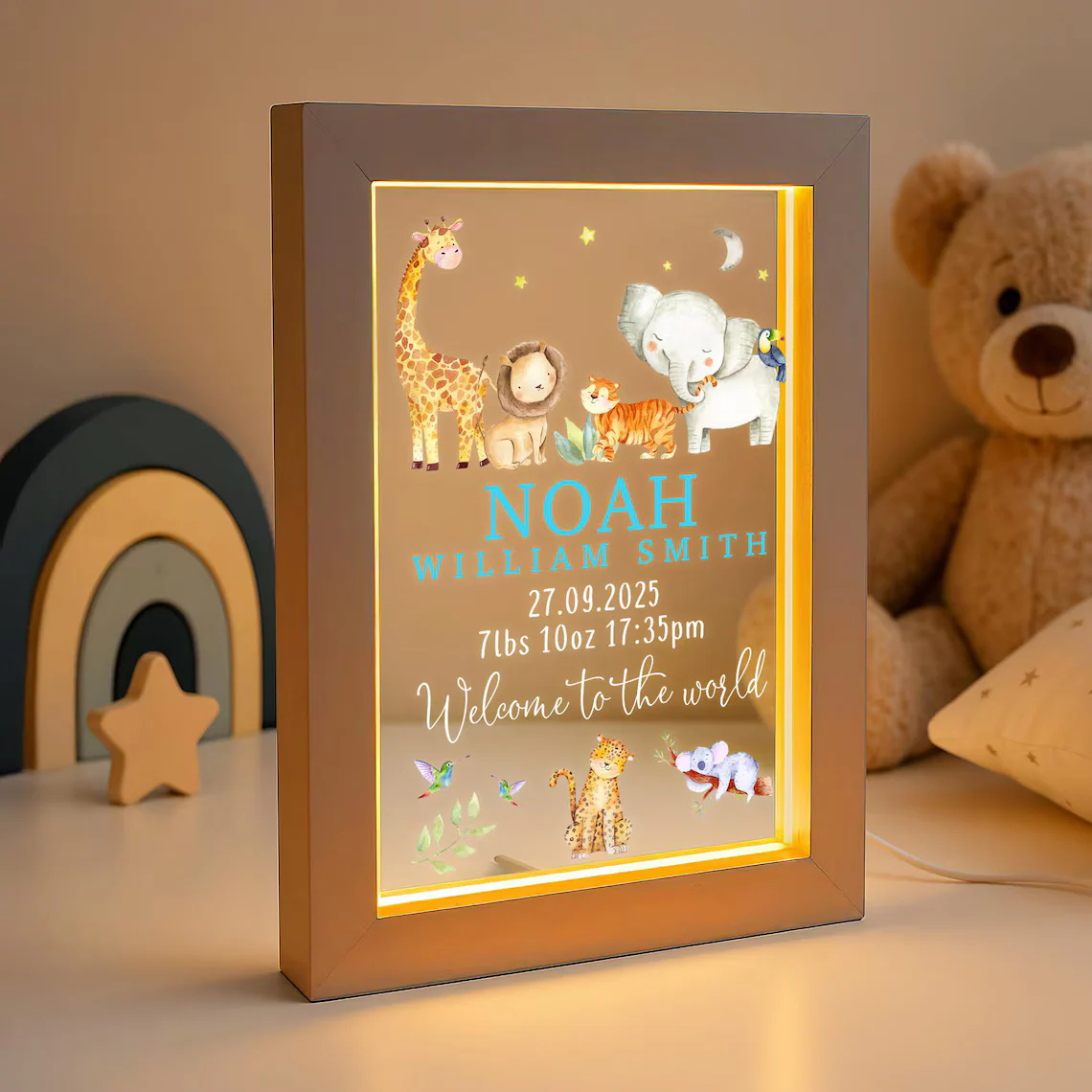 Personalized LED New Baby Night Light – Nursery Baby Girl/Boy Gift - Image 4