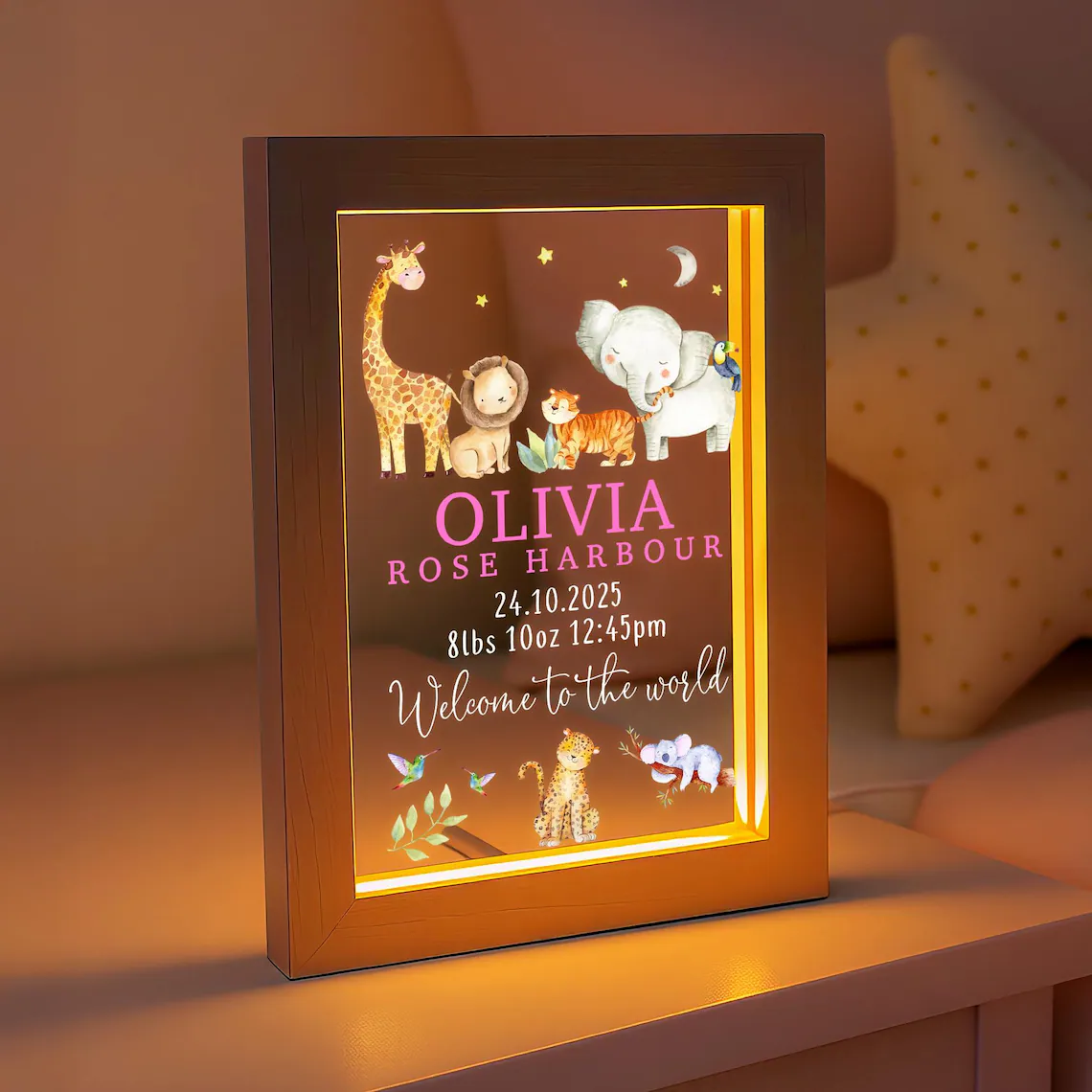 Personalized LED New Baby Night Light – Nursery Baby Girl/Boy Gift - Image 5