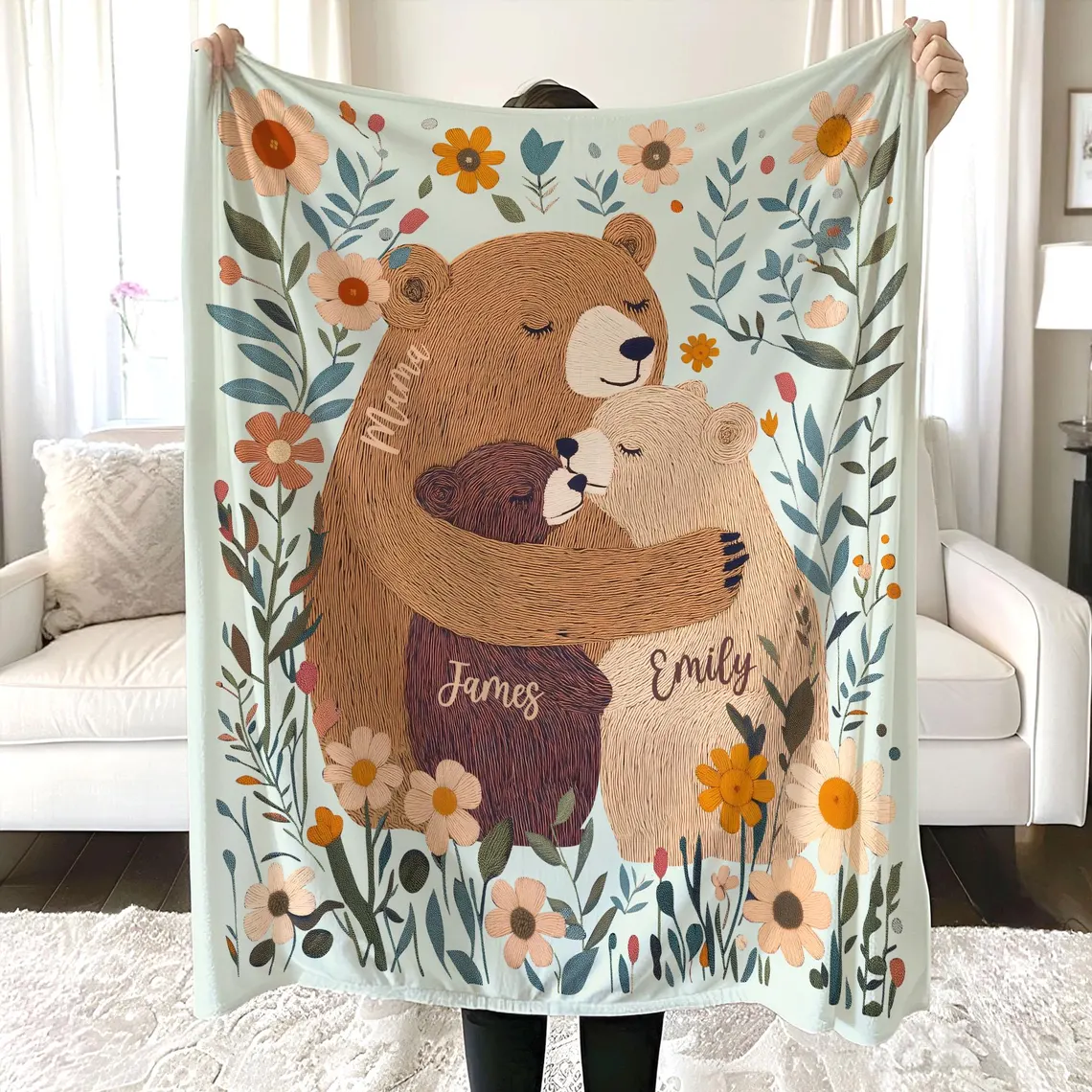 Personalized Mama Bear Flower Blanket – Custom Gift for Mom & Grandma - Image 3
