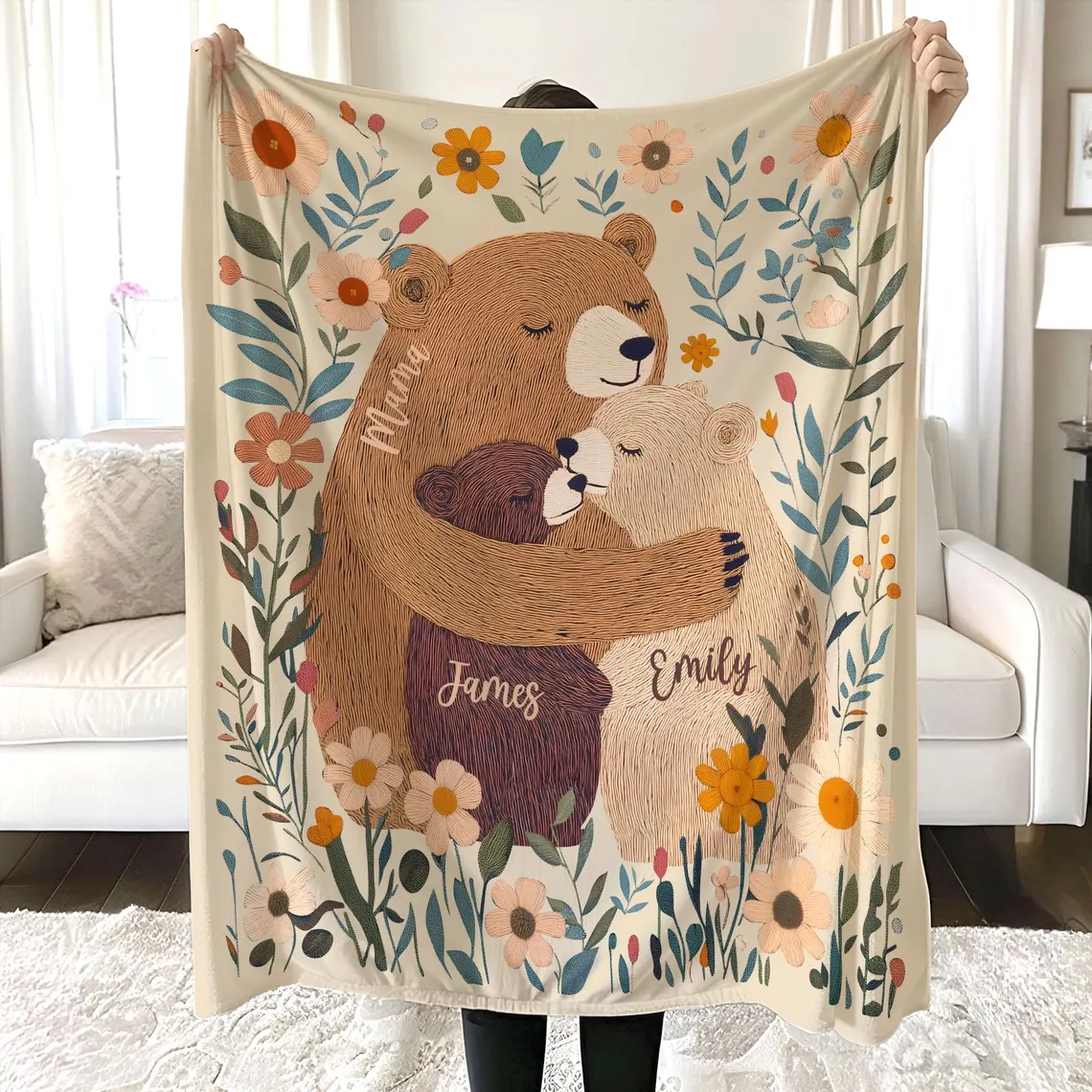 Personalized Mama Bear Flower Blanket – Custom Gift for Mom & Grandma - Image 4