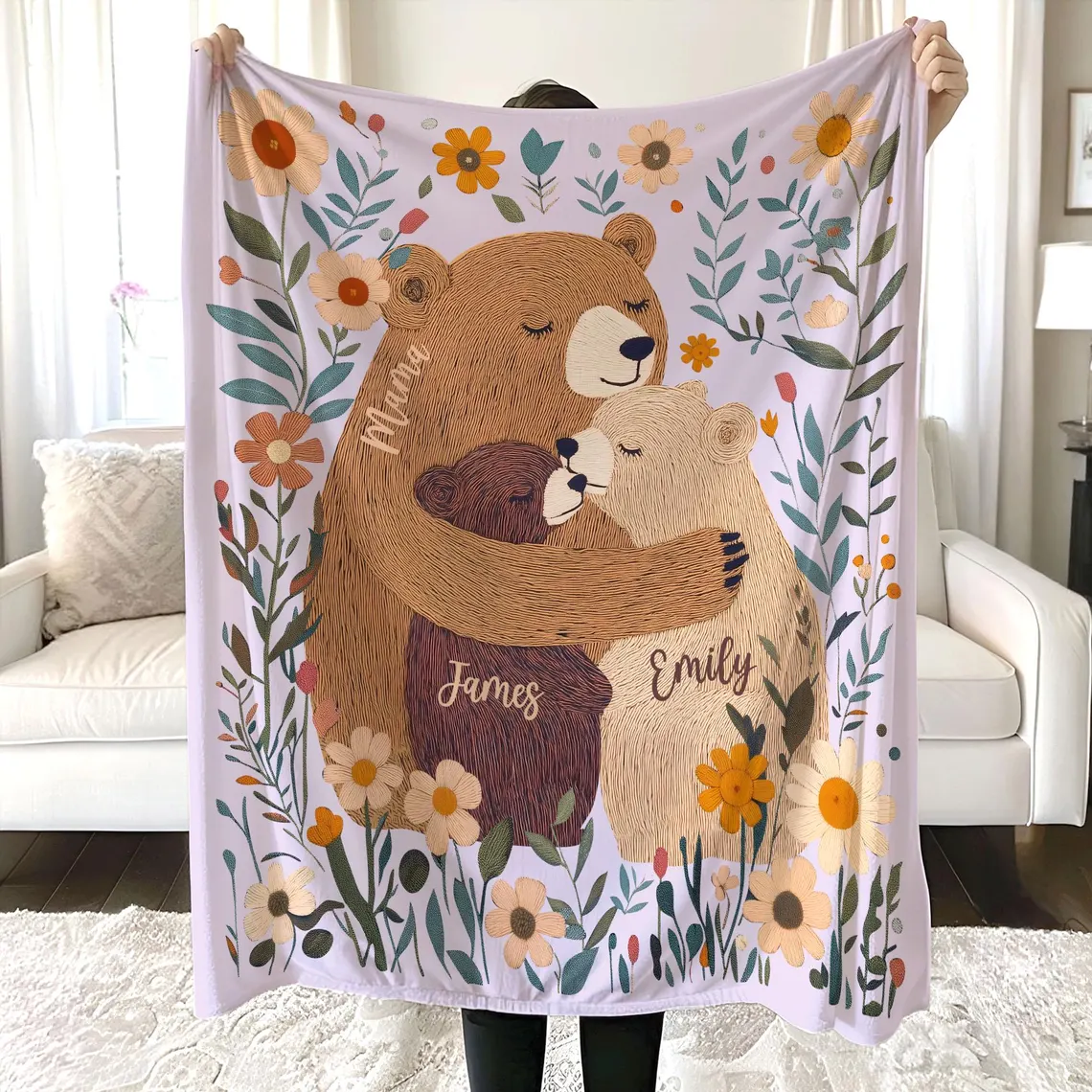 Personalized Mama Bear Flower Blanket – Custom Gift for Mom & Grandma - Image 5